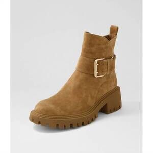 NEW DJANGO & JULIETTE women's qualtie heeled leather ankle boot in light chocola